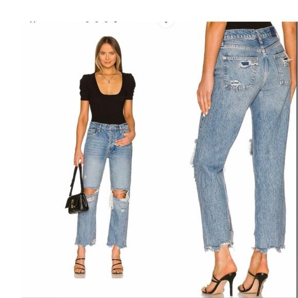 We The Free Tapered Baggy Boyfriend in Mid
Century Distressed Fray Hem Jeans 26 - Picture 1 of 5